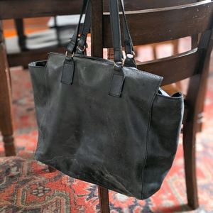 Able Large Black Leather Tote Bag